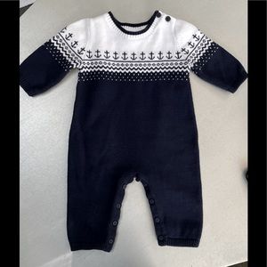 Janie and Jack Nautical navy &white knit  one piece 0-3 months